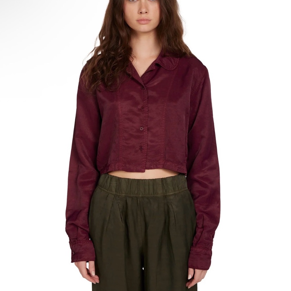 $242 New Les Tien Iris Bordeaux Corduroy Button Up - Small